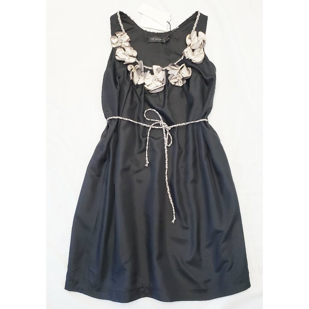 MM COUTURE by MISS ME Womens Black Silk Dress with Floral Appliques XS NWT